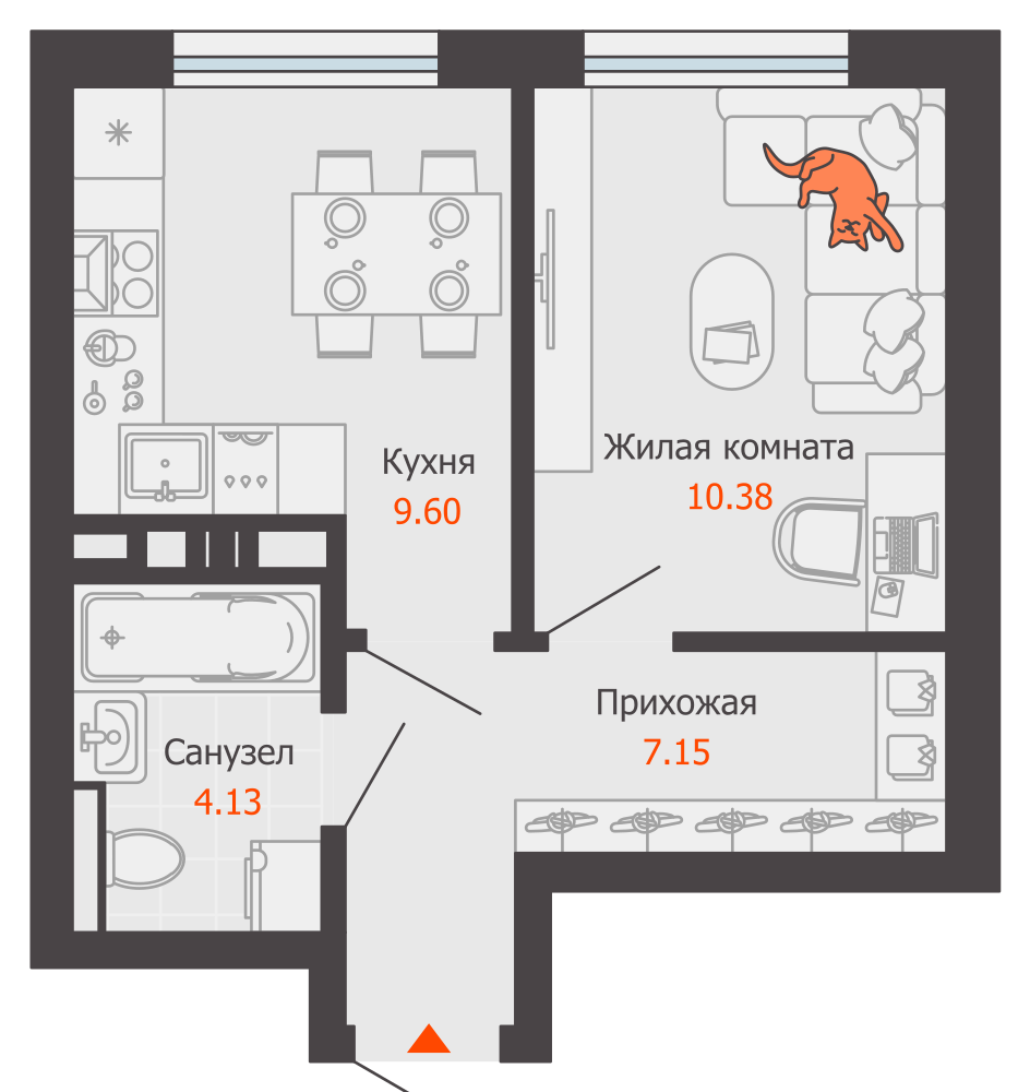 1-комнатная 31 м2 в ЖК Камаполис корпус null этаж 2