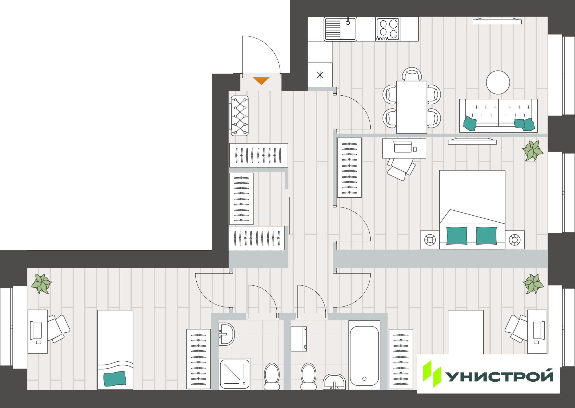 3-комнатная 76 м2 в ЖК Аквамарин корпус null этаж 3