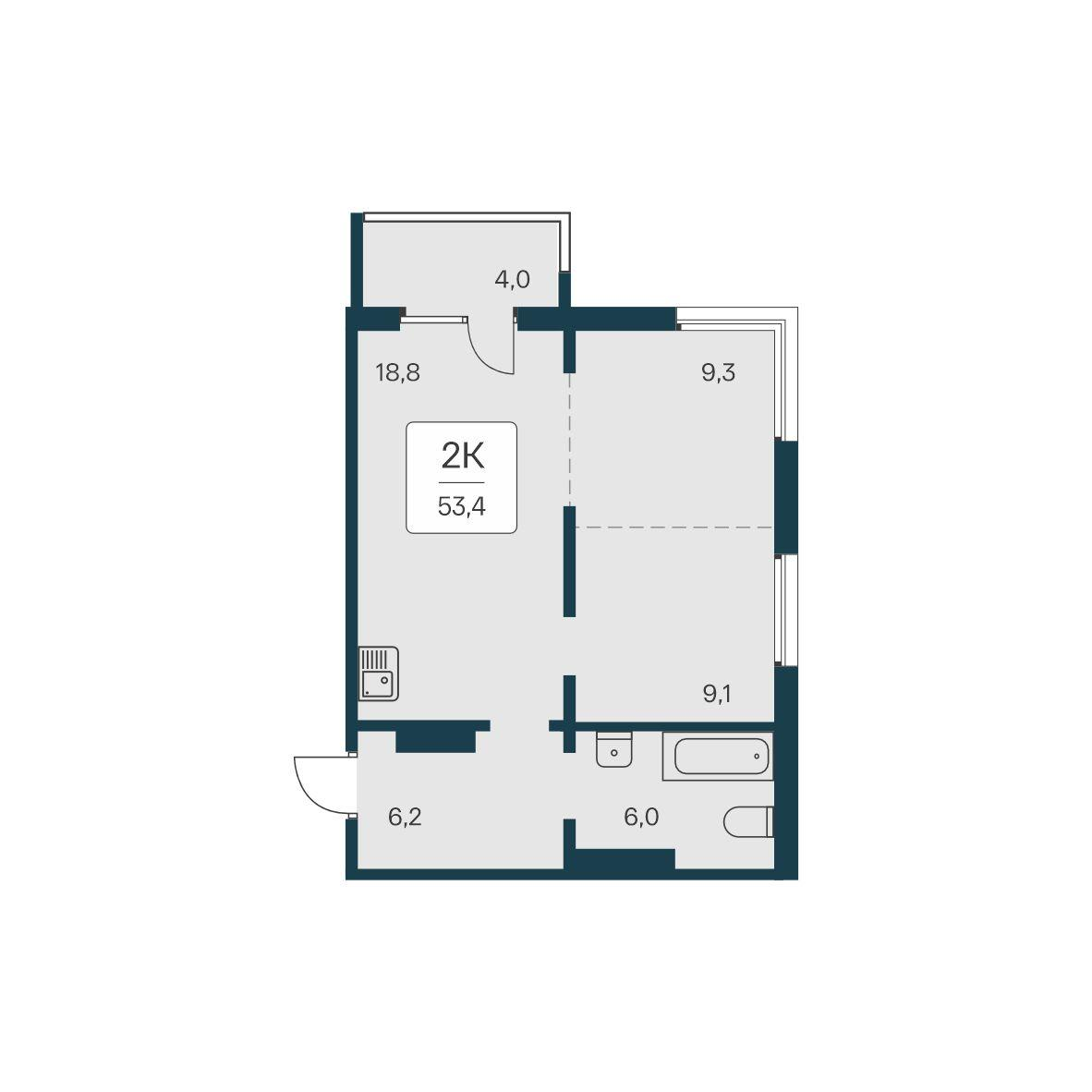 2-комнатная 53 м2 в ЖК Квартал на Игарской корпус null этаж 11