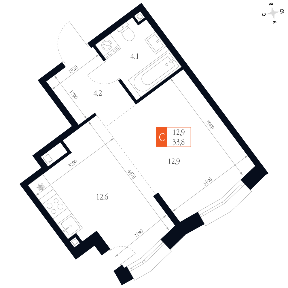 Студия 33 м2 в ЖК Фордевинд корпус null этаж 2