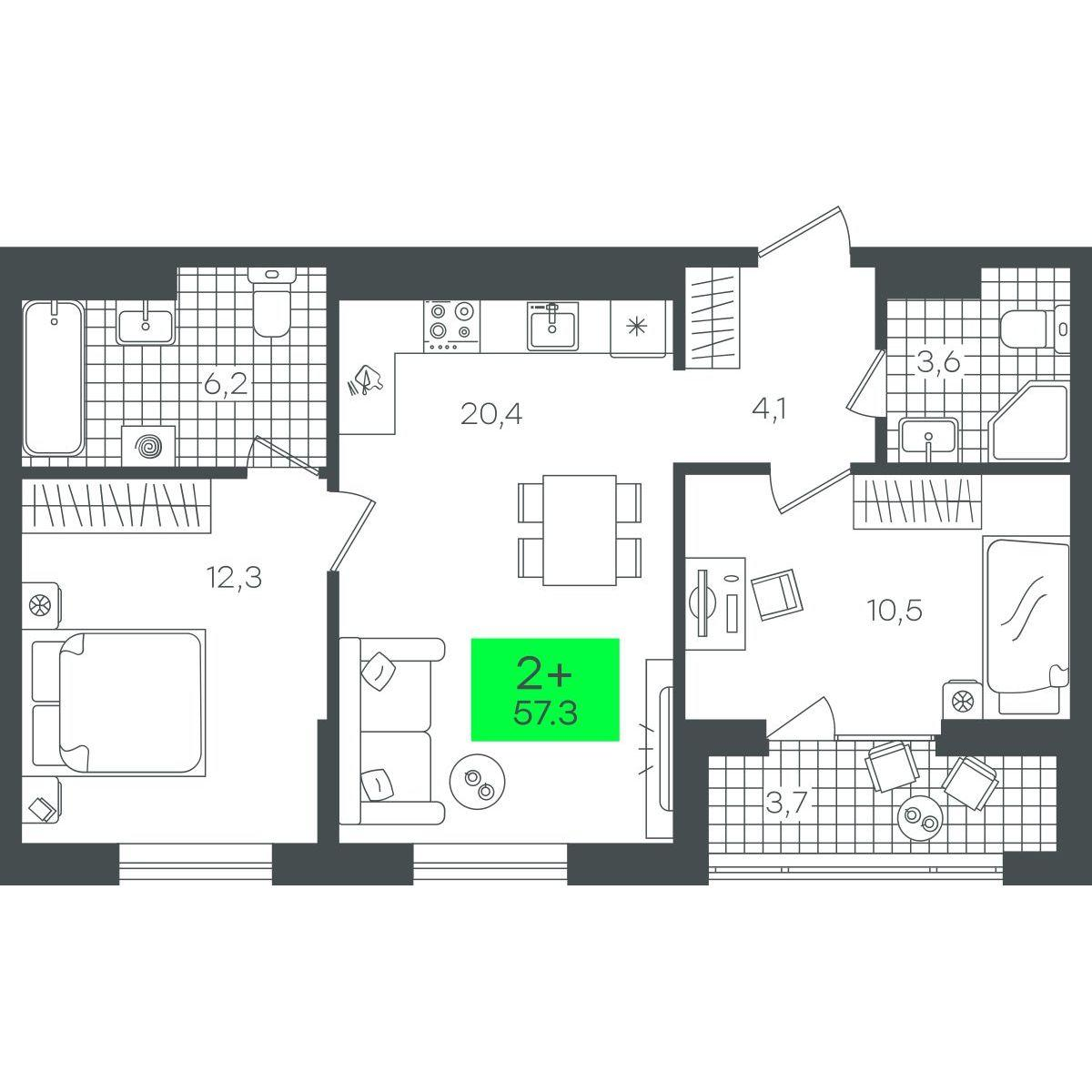 2-комнатная 61 м2 в ЖК Гранд Квартал корпус null этаж 3