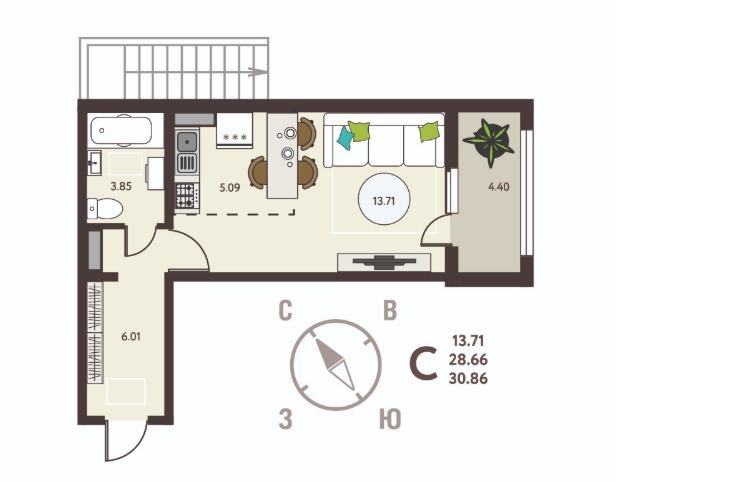 Студия 30.9 м2 в ЖК undefined корпус null этаж 1