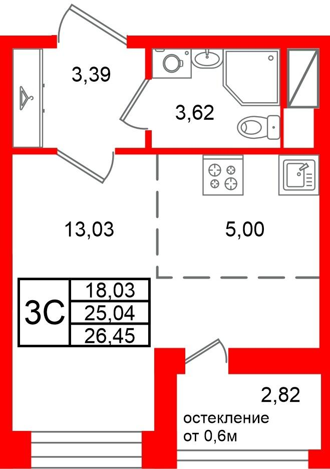 Студия 25 м2 в ЖК Астра Континенталь корпус null этаж 11