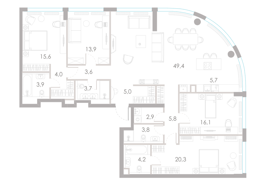 5-комнатная 157 м2 в ЖК River Park Towers Кутузовский корпус null этаж 44