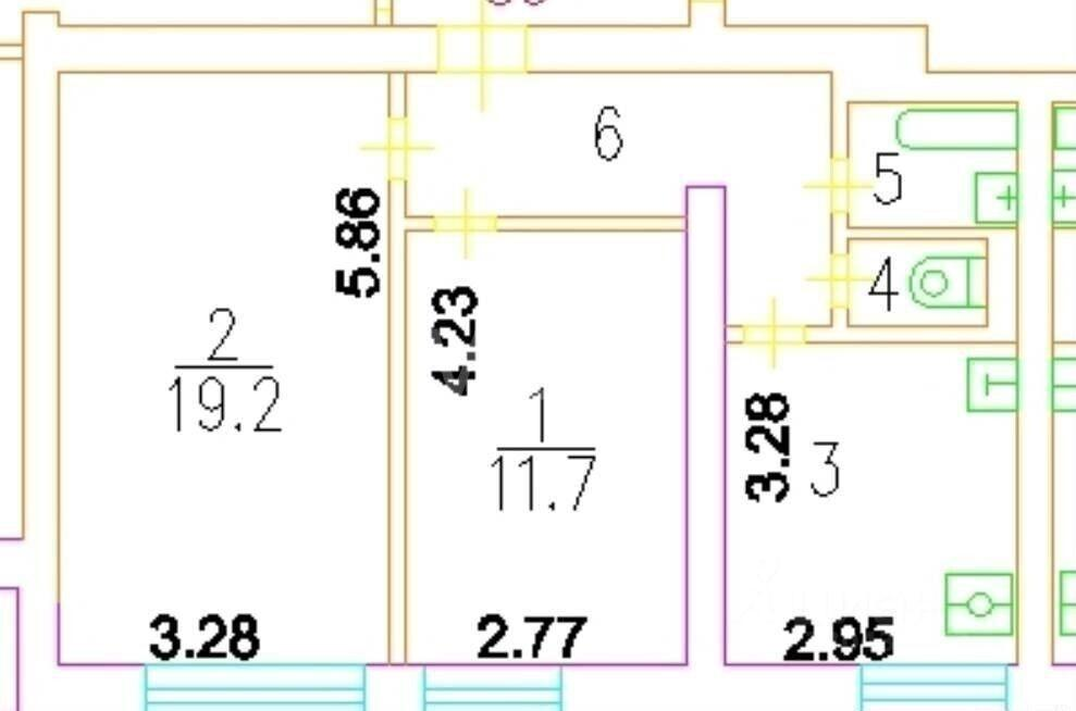 2-комнатная 53.4 м2 в ЖК undefined корпус null этаж 6