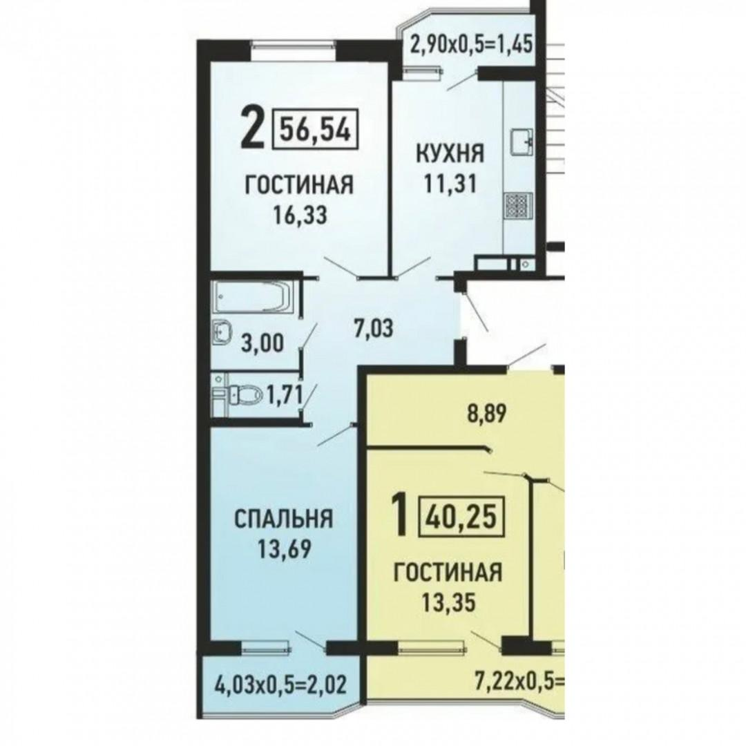 2-комнатная 60 м2 в ЖК undefined корпус null этаж 10