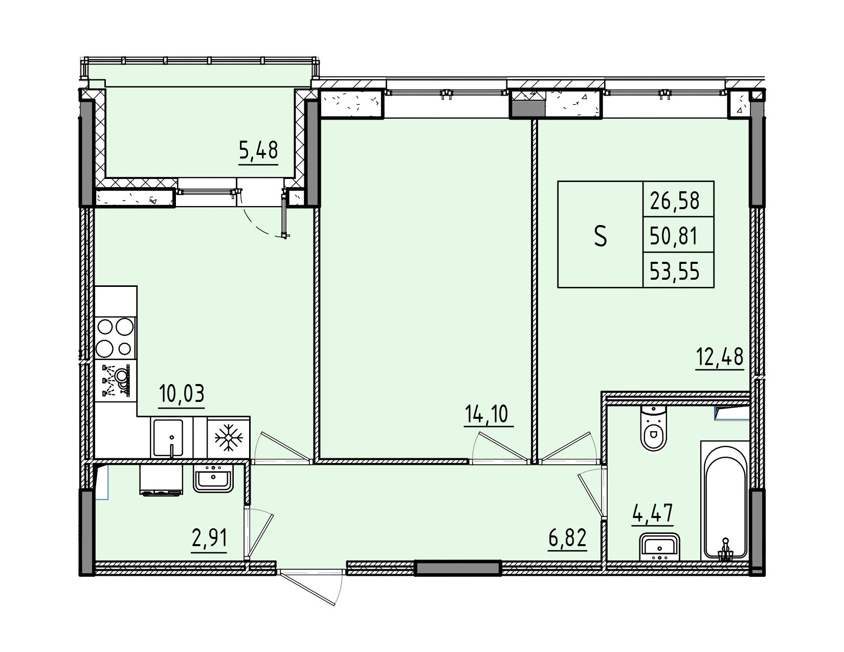 2-комнатная 53 м2 в ЖК Аквилон RekaPark корпус null этаж 2