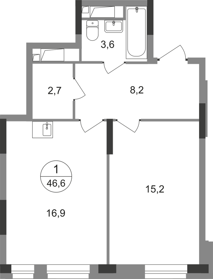 1-комнатная 46 м2 в ЖК Первый Московский корпус null этаж 11