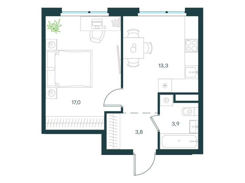 1-комнатная 38 м2 в ЖК Level Лесной корпус null этаж 12