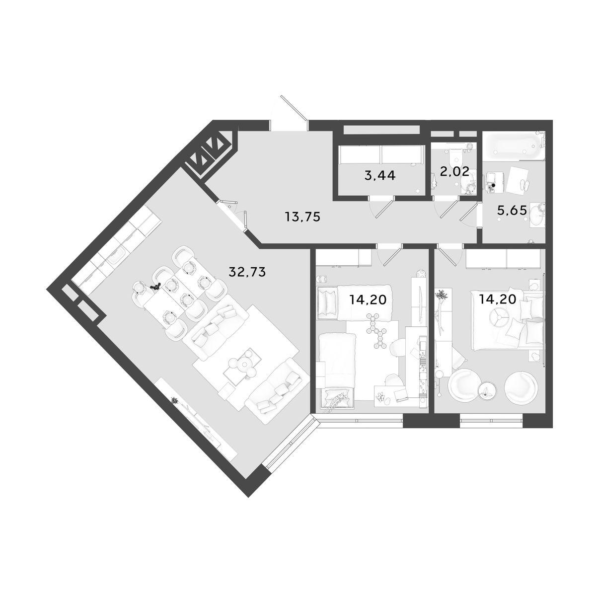 2-комнатная 85 м2 в ЖК OMEGA корпус null этаж 15
