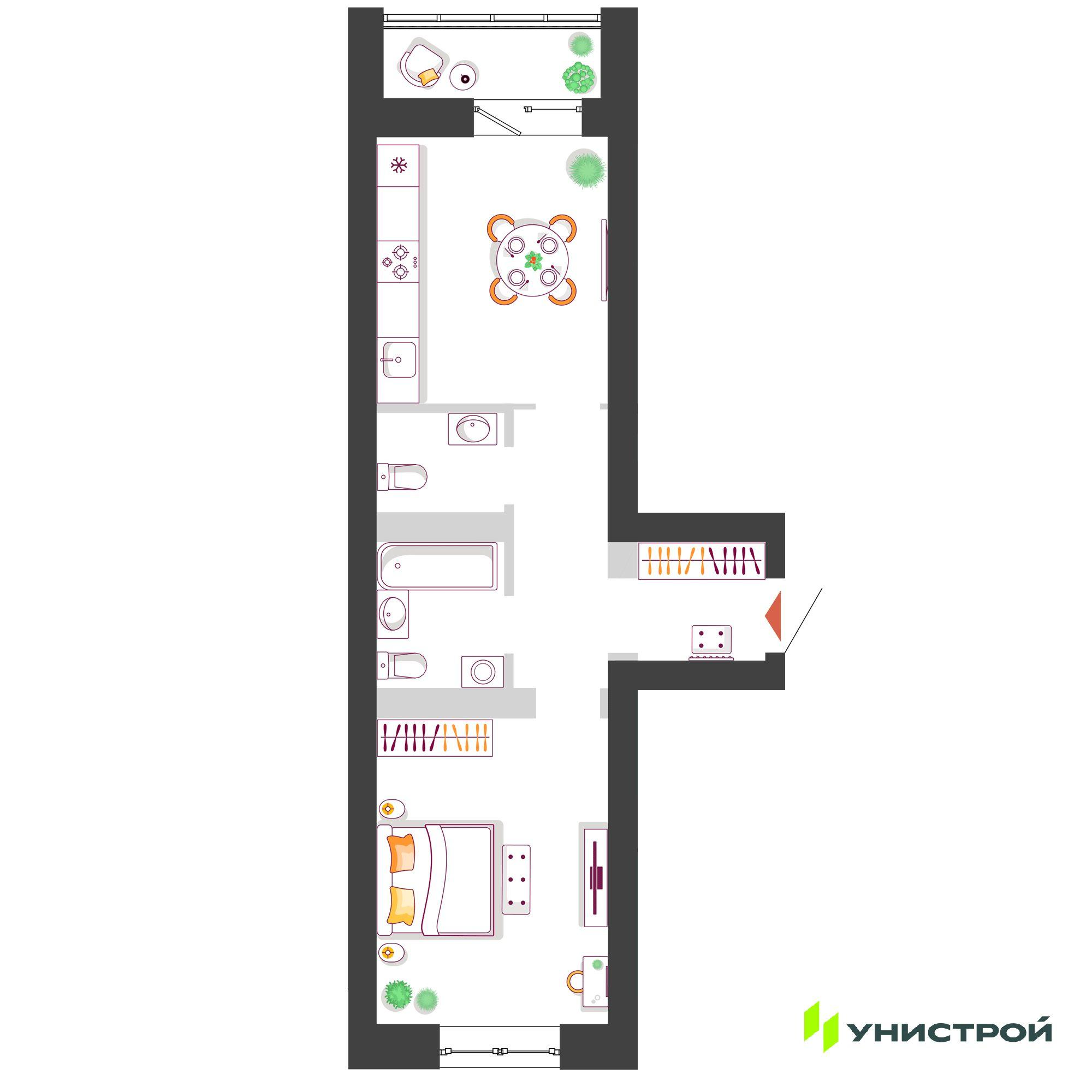 1-комнатная 42 м2 в ЖК Южный бульвар корпус null этаж 10