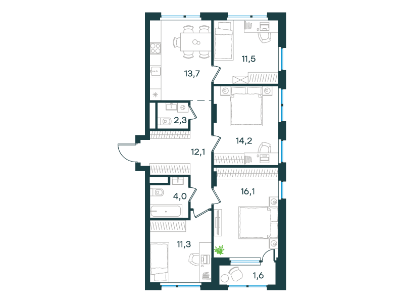4-комнатная 86 м2 в ЖК Level Лесной корпус null этаж 5