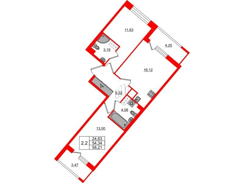 2-комнатная 54 м2 в ЖК Pulse Premier корпус null этаж 8