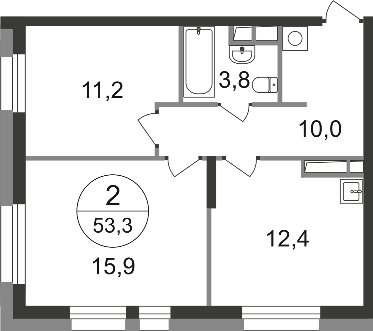2-комнатная 53 м2 в ЖК Первый Московский корпус null этаж 17