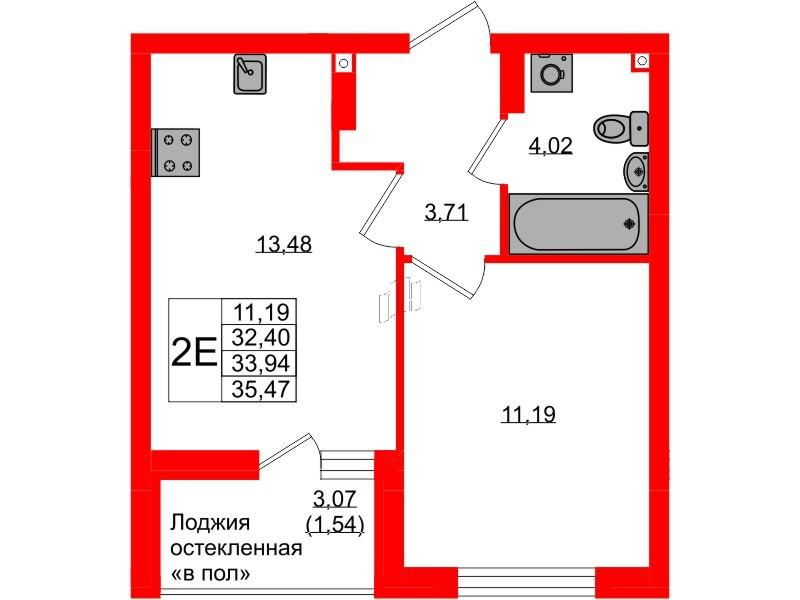1-комнатная 33 м2 в ЖК Консул корпус null этаж 9