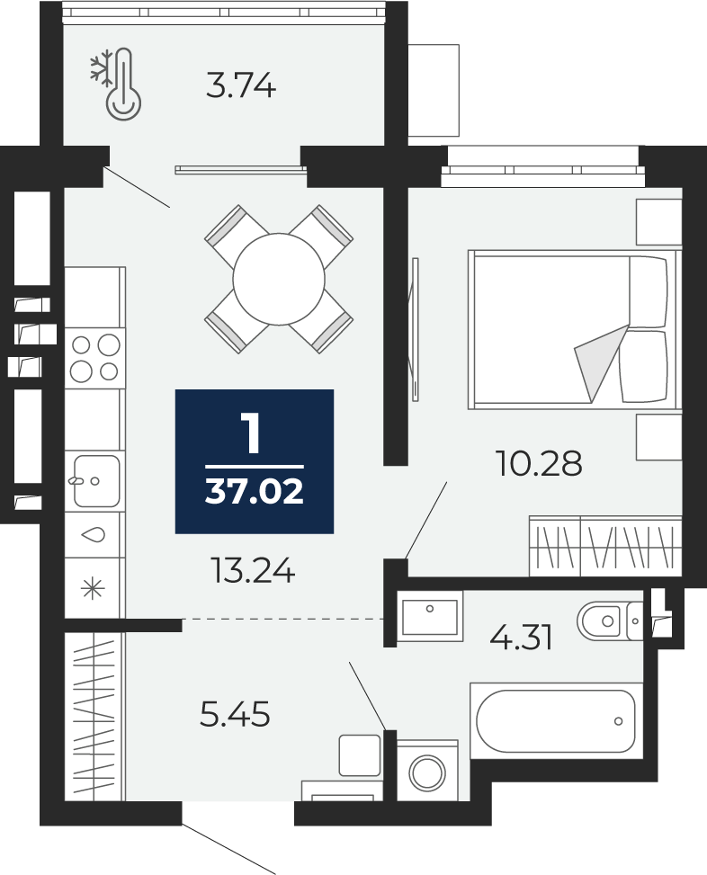 1-комнатная 33 м2 в ЖК Беринг корпус null этаж 9