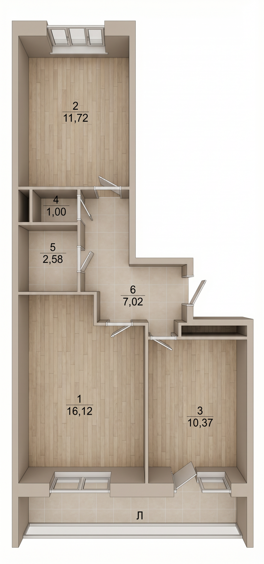 2-комнатная 48.8 м2 в ЖК undefined корпус null этаж 7