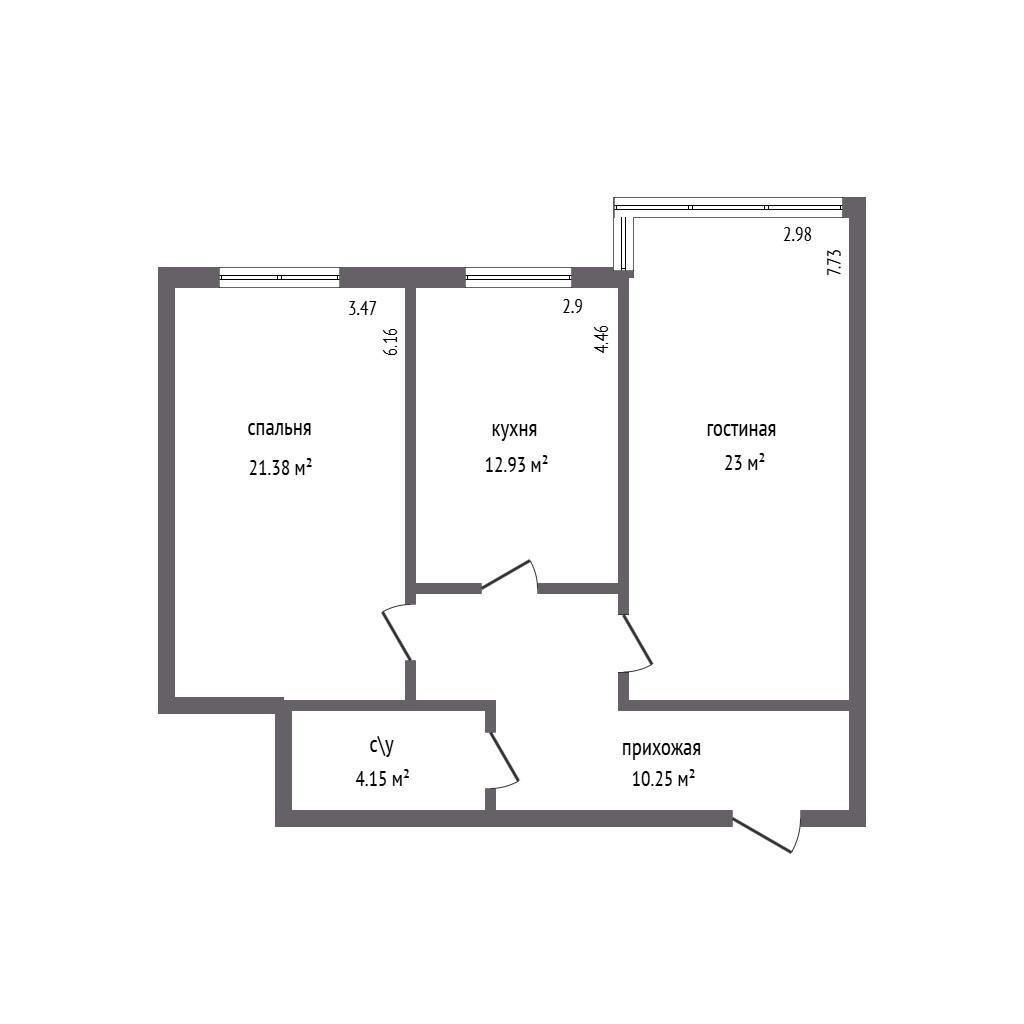 2-комнатная 71.7 м2 в ЖК undefined корпус null этаж 2