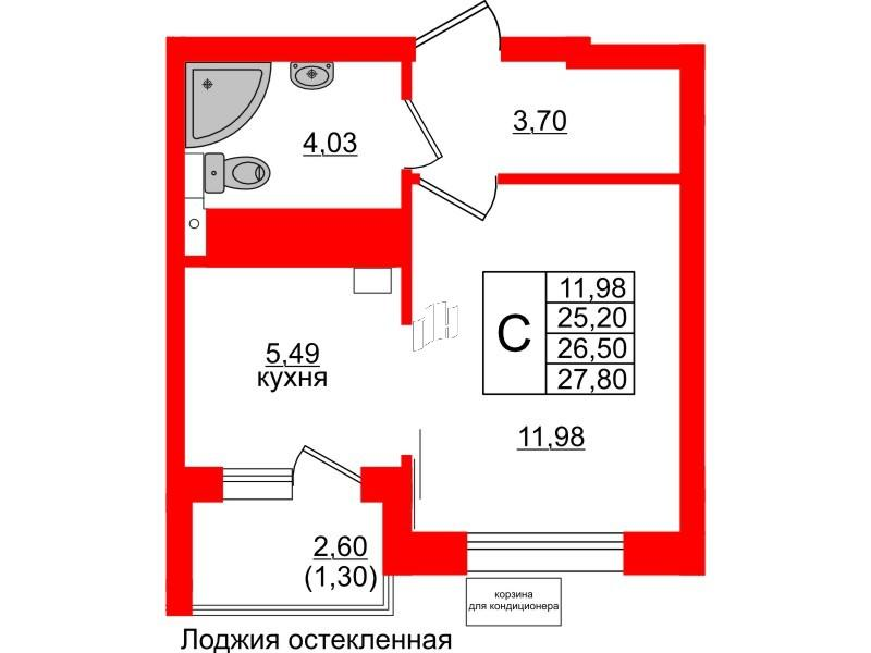 Студия 26 м2 в ЖК Lake City-11 корпус null этаж 3