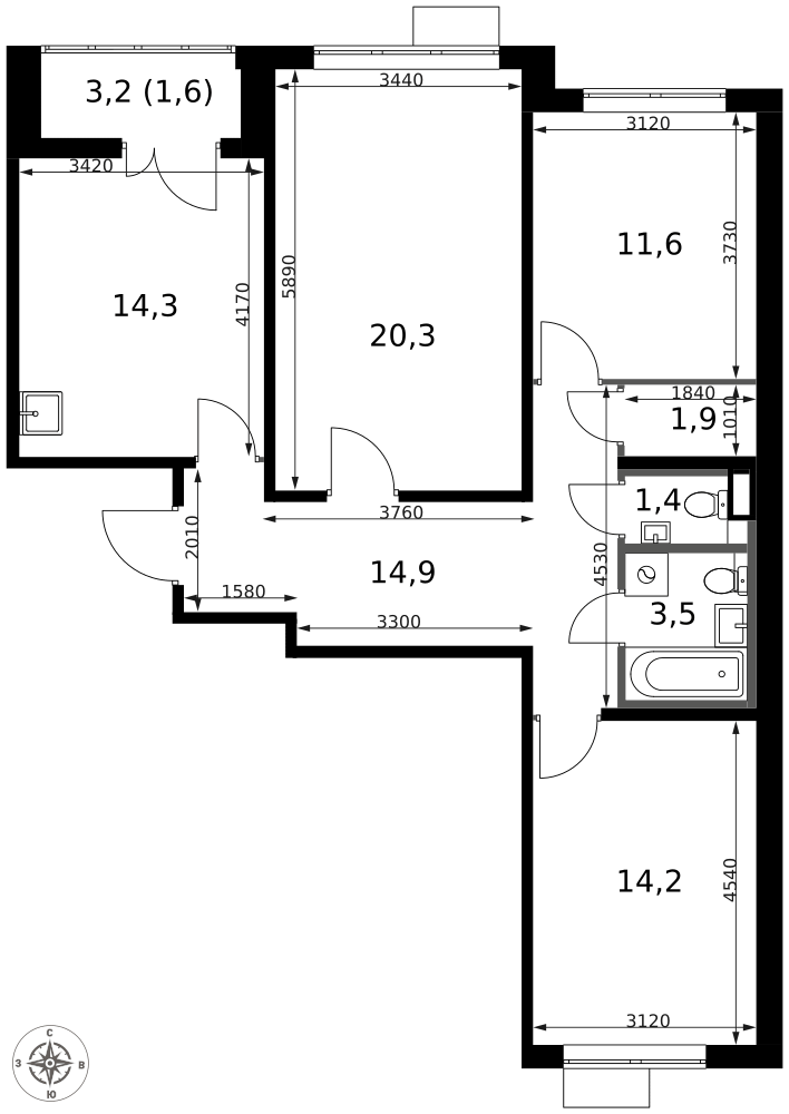 3-комнатная 83 м2 в ЖК 1-й Саларьевский корпус null этаж 8