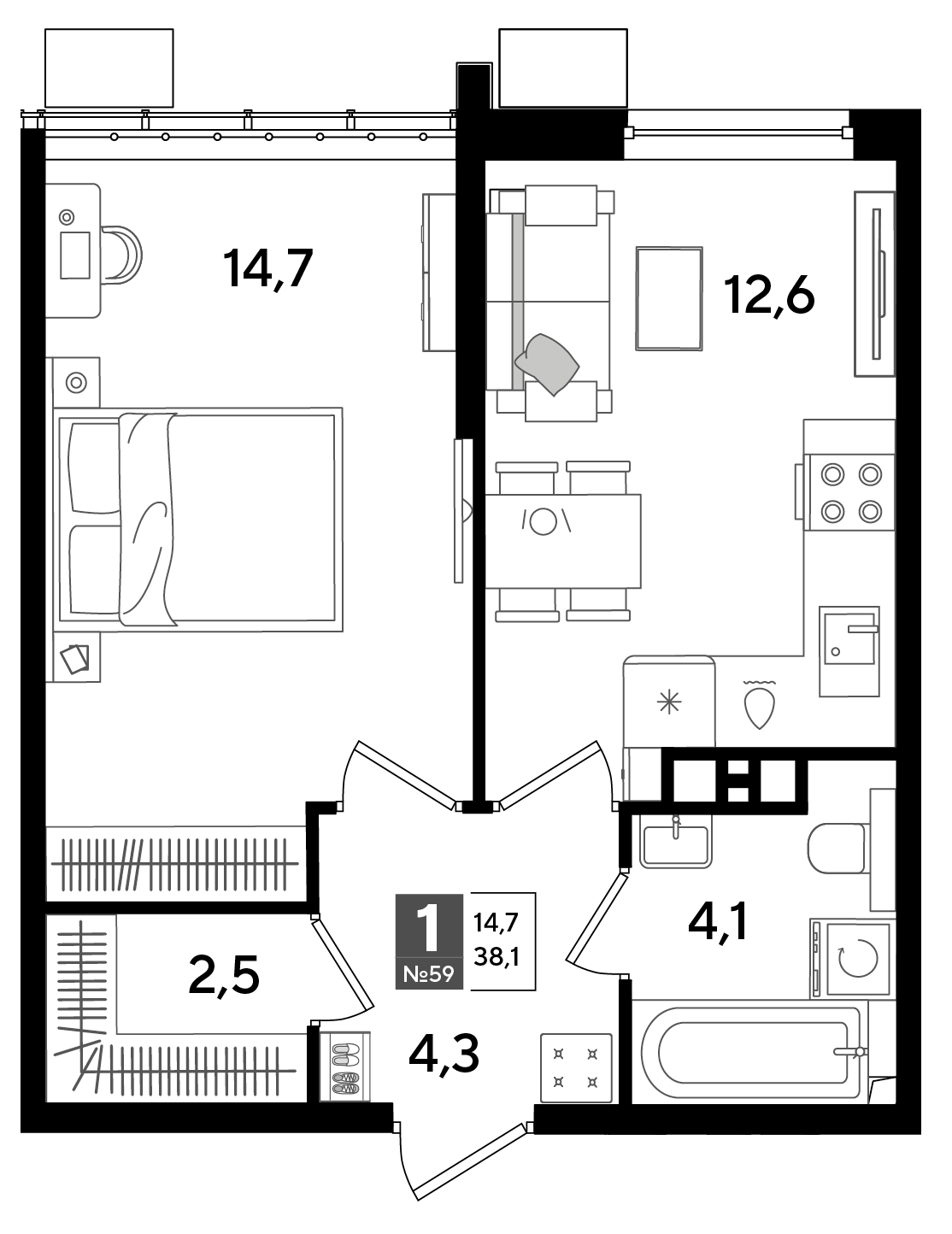 1-комнатная 38 м2 в ЖК Догма Парк корпус null этаж 8