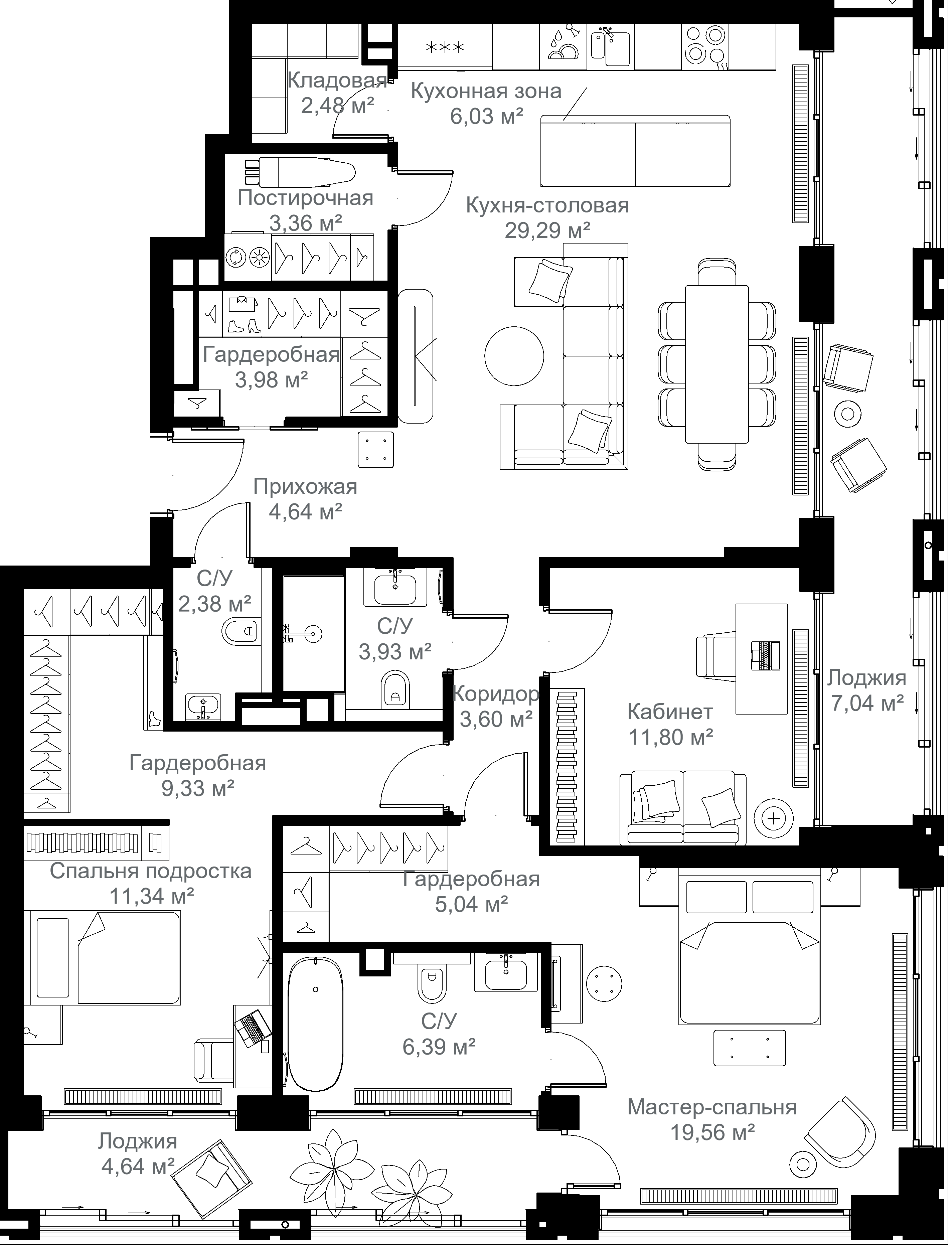 3-комнатная 134 м2 в ЖК МЫС корпус null этаж 4