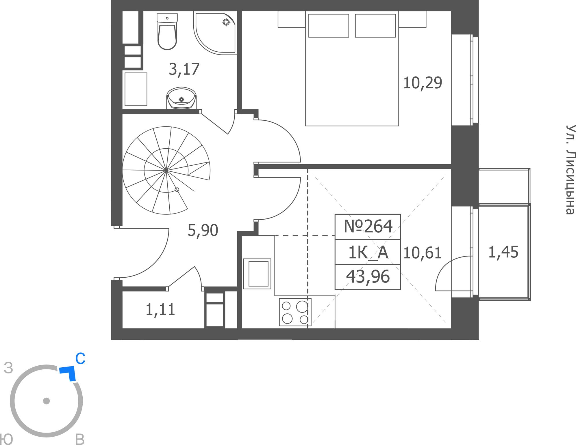 1-комнатная 43 м2 в ЖК ЭРА корпус null этаж 11