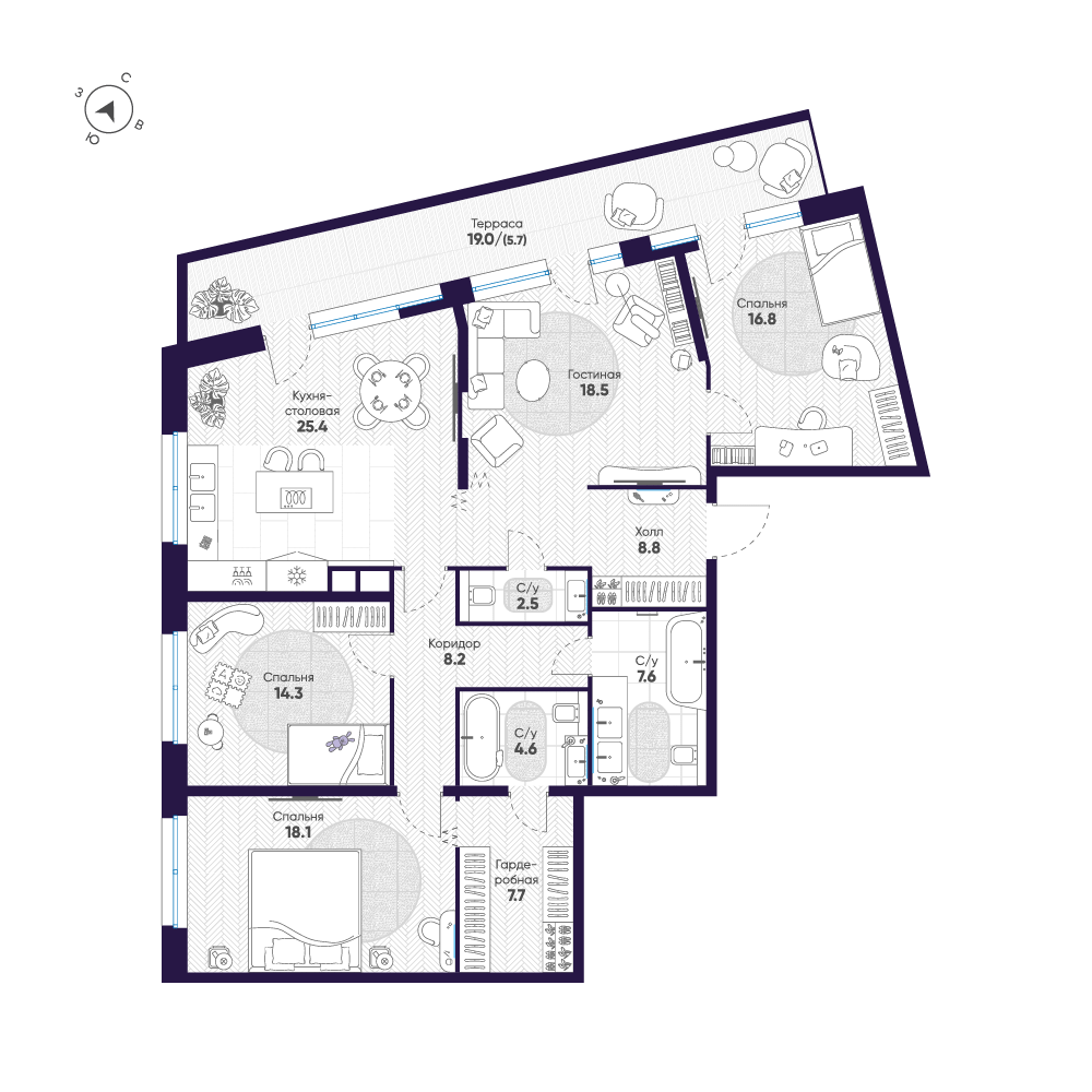 4-комнатная 138 м2 в ЖК ЛДМ корпус null этаж 8
