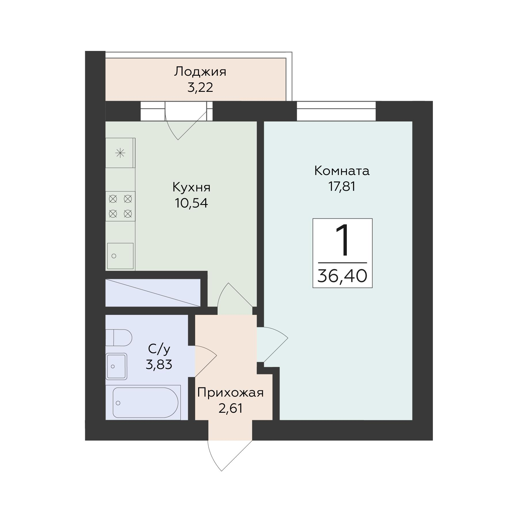 1-комнатная 36 м2 в ЖК Юность корпус null этаж 10