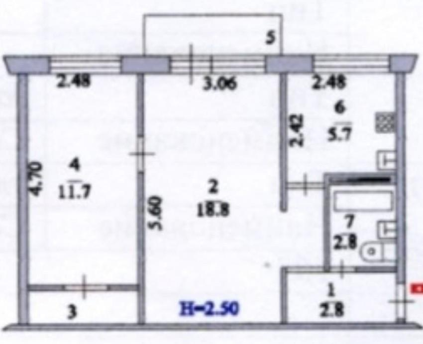 2-комнатная 43.7 м2 в ЖК undefined корпус null этаж 3