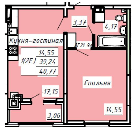 1-комнатная 40.8 м2 в ЖК undefined корпус null этаж 3