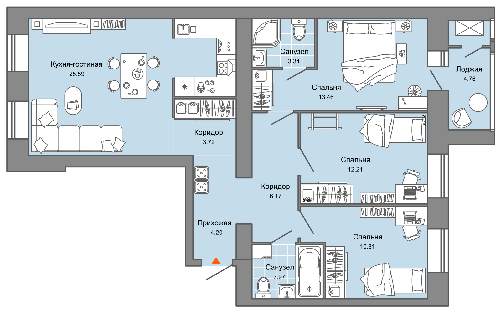 4-комнатная 86 м2 в ЖК ZNAK корпус null этаж 1