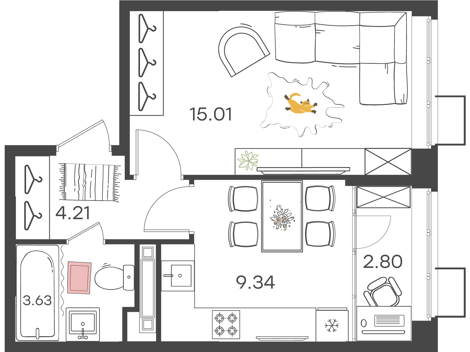 1-комнатная 34 м2 в ЖК Новая Жизнь - Львовская корпус null этаж 19