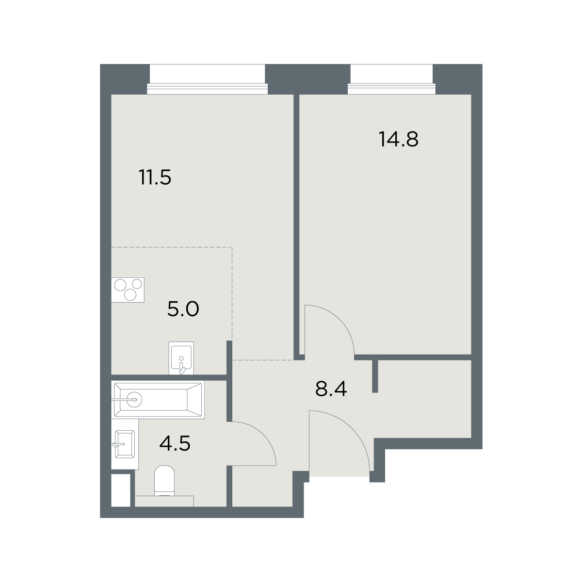 2-комнатная 44 м2 в ЖК Станиславский корпус null этаж 2