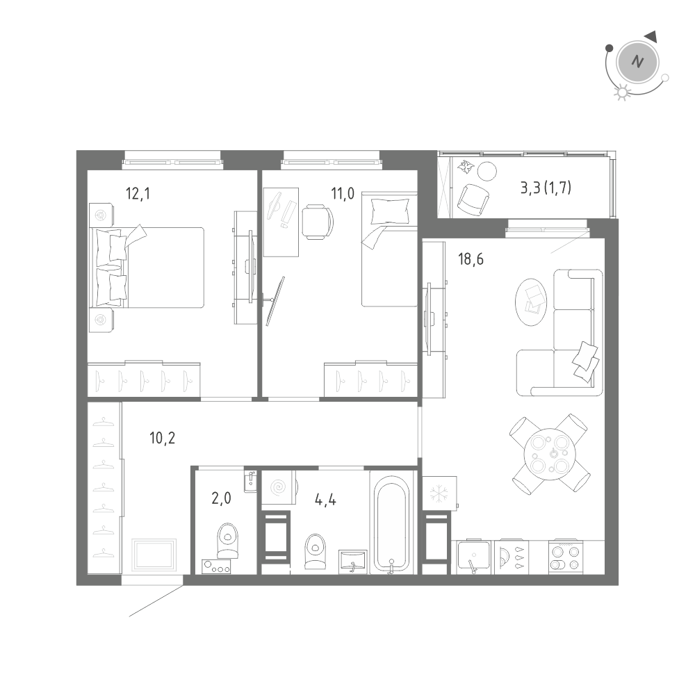 2-комнатная 60 м2 в ЖК Клюква.Парк корпус null этаж 5