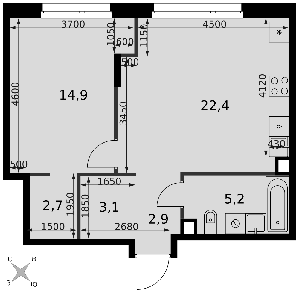 2-комнатная 51 м2 в ЖК Симоновский Вал корпус null этаж 18