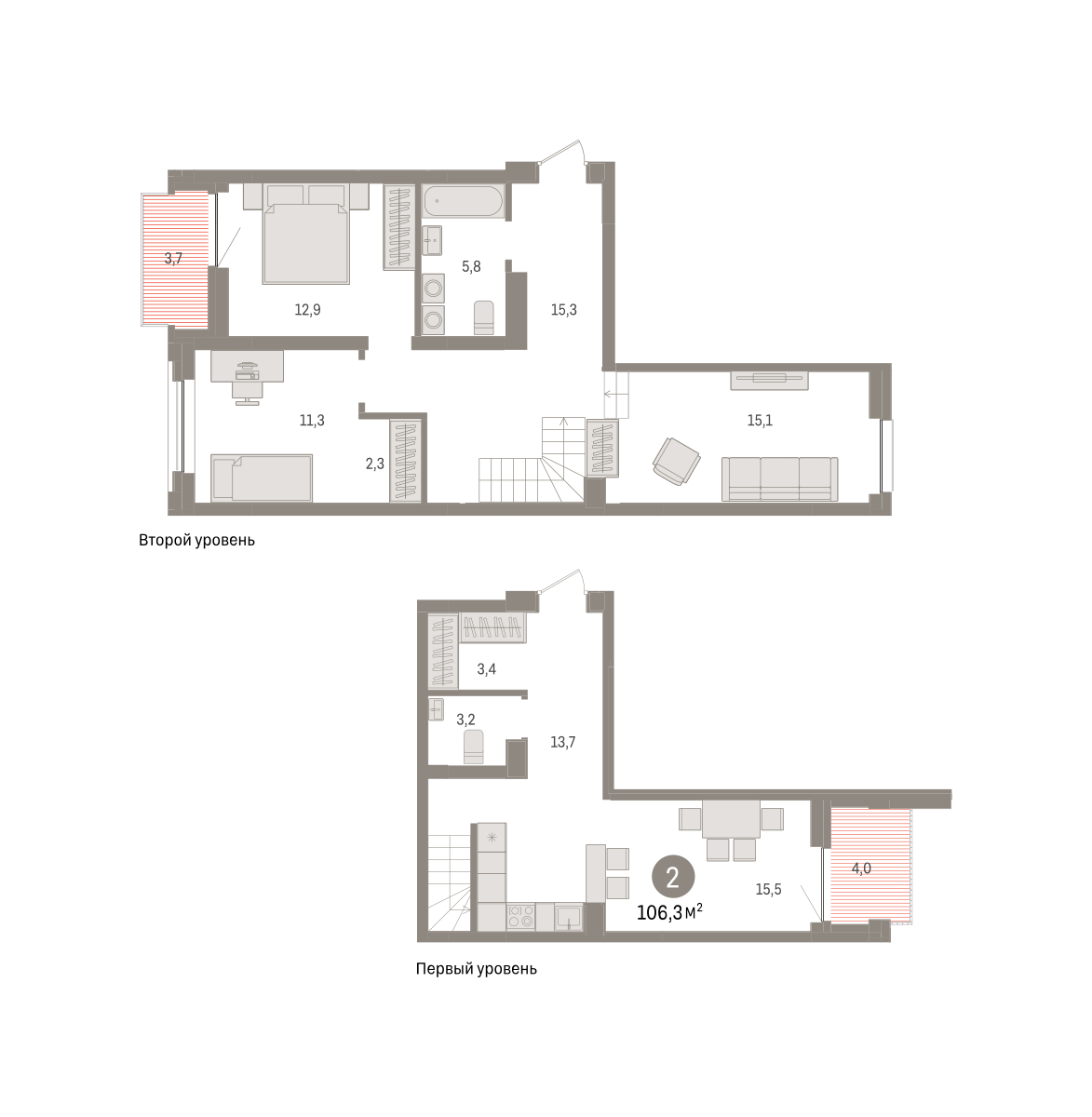 2-комнатная 110 м2 в ЖК Речной порт корпус null этаж 2