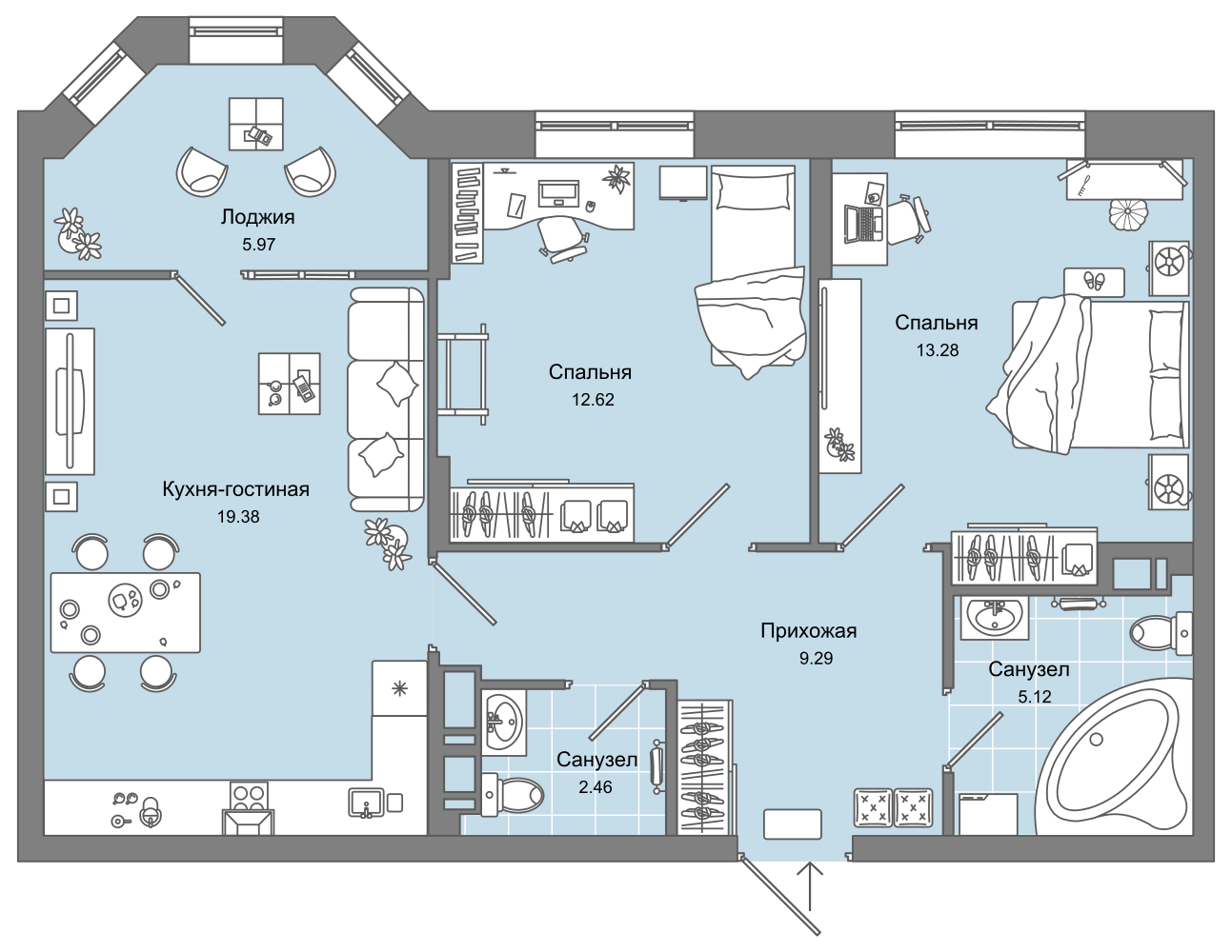 3-комнатная 65 м2 в ЖК Дом «Булычев» корпус null этаж 7