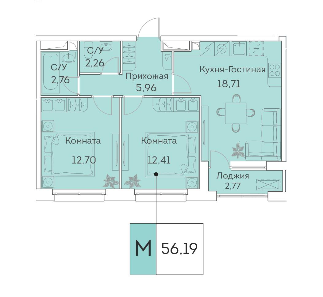 Студия 56 м2 в ЖК Аквилон Beside корпус null этаж 24