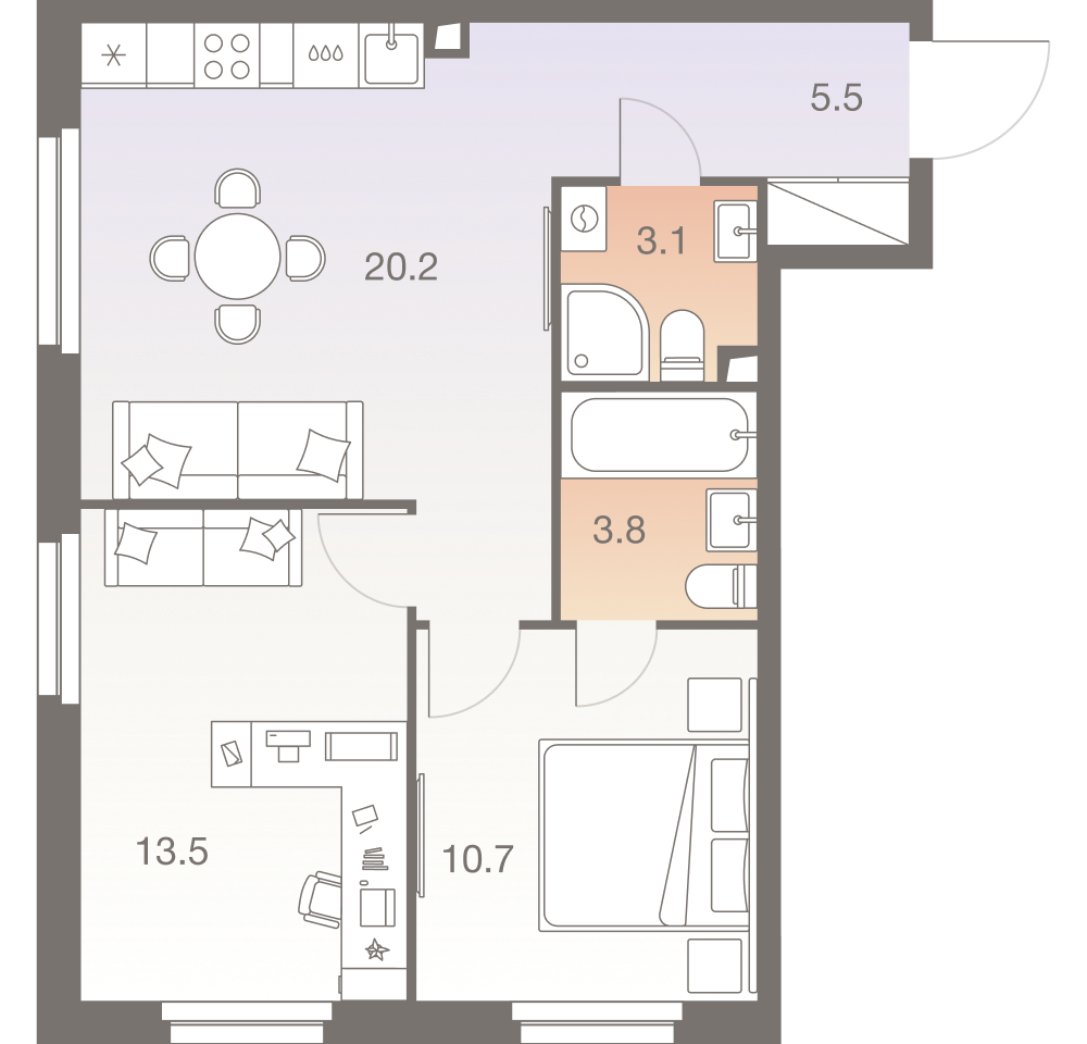 3-комнатная 56 м2 в ЖК Twelve корпус null этаж 19