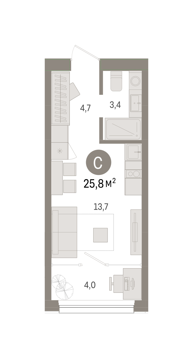 Студия 25 м2 в ЖК Зарека корпус null этаж 5