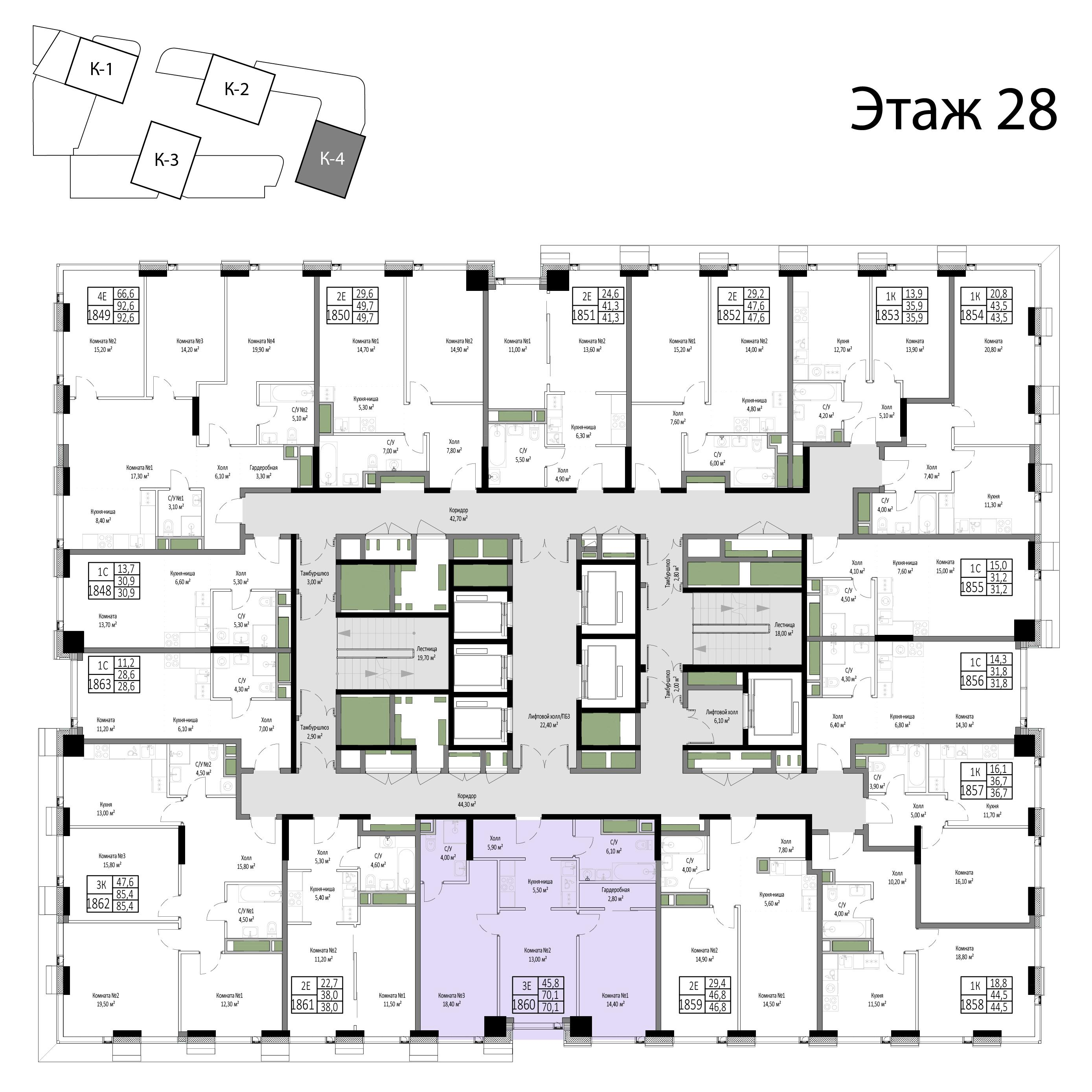 3-комнатная 70 м2 в ЖК Мираполис корпус null этаж 28
