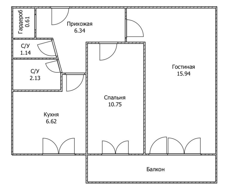 2-комнатная 44 м2 в ЖК undefined корпус null этаж 9