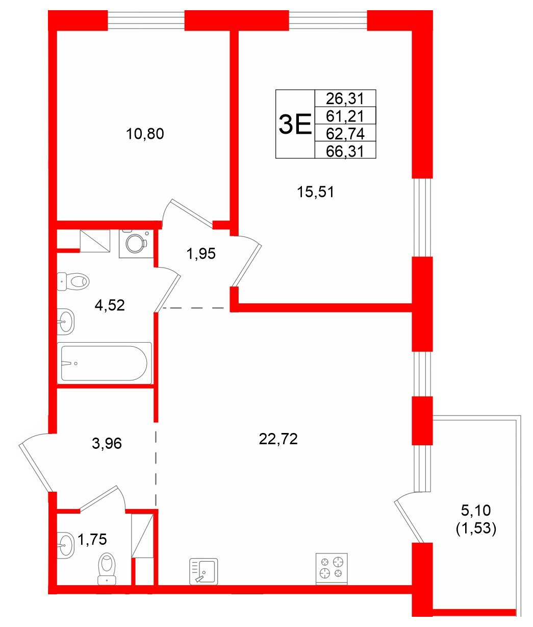 2-комнатная 62 м2 в ЖК IQ Гатчина корпус null этаж 4
