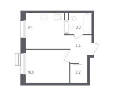 1-комнатная 28.6 м2 в ЖК undefined корпус null этаж 3