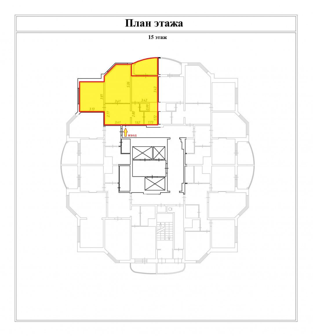 2-комнатная 57 м2 в ЖК undefined корпус null этаж 15