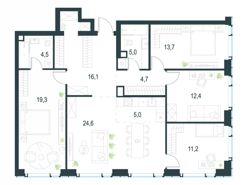 5-комнатная 116 м2 в ЖК Level Мичуринский корпус null этаж 20