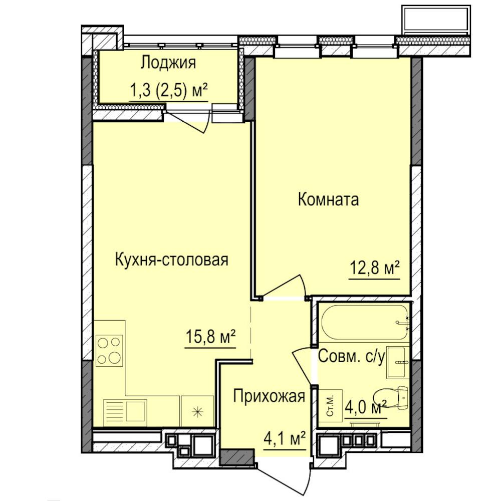 1-комнатная 38 м2 в ЖК Норвежский Лес корпус null этаж 13