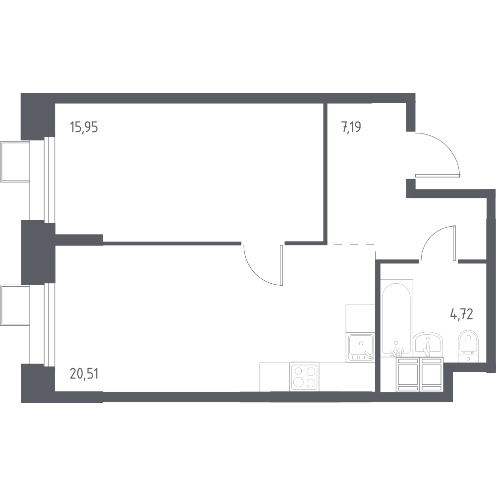 1-комнатная 48 м2 в ЖК Тропарево Парк корпус null этаж 20