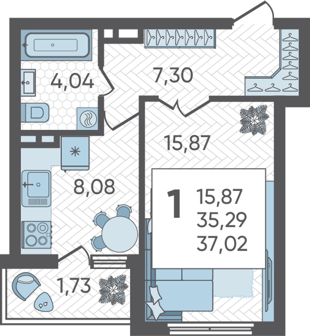 1-комнатная 37 м2 в ЖК Аксиома корпус null этаж 11